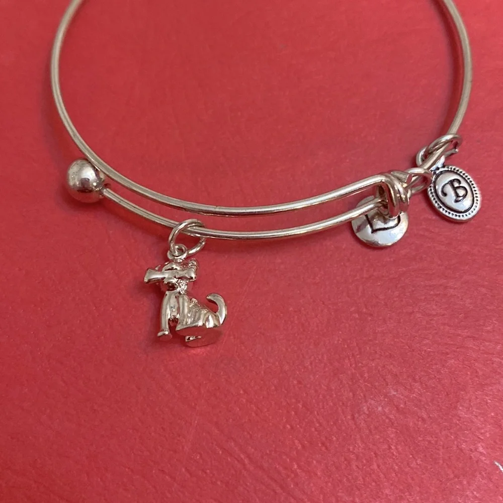 Alex and Ani Dog Silver Tone Bracelet With Bone Initial B - Picture 2 of 3